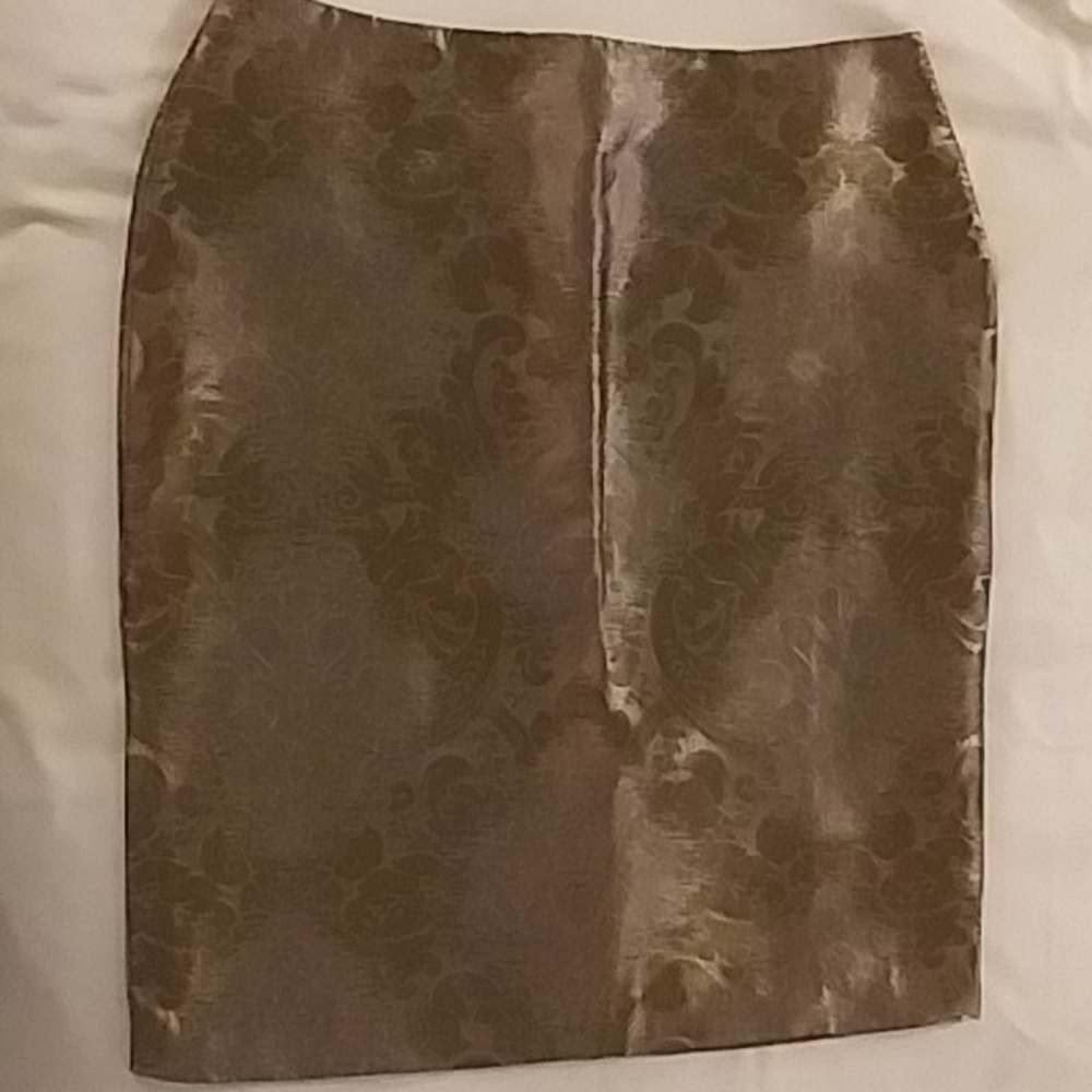 Straight Skirt Matt Gold Brocade Back Pleat Sz 18
